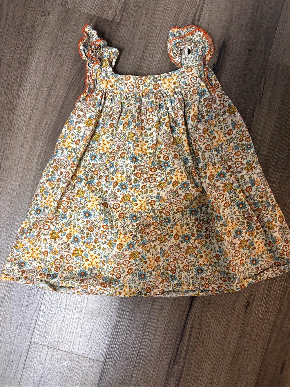Girls Floral Ruffle Strap Dress in Yellow & Blue